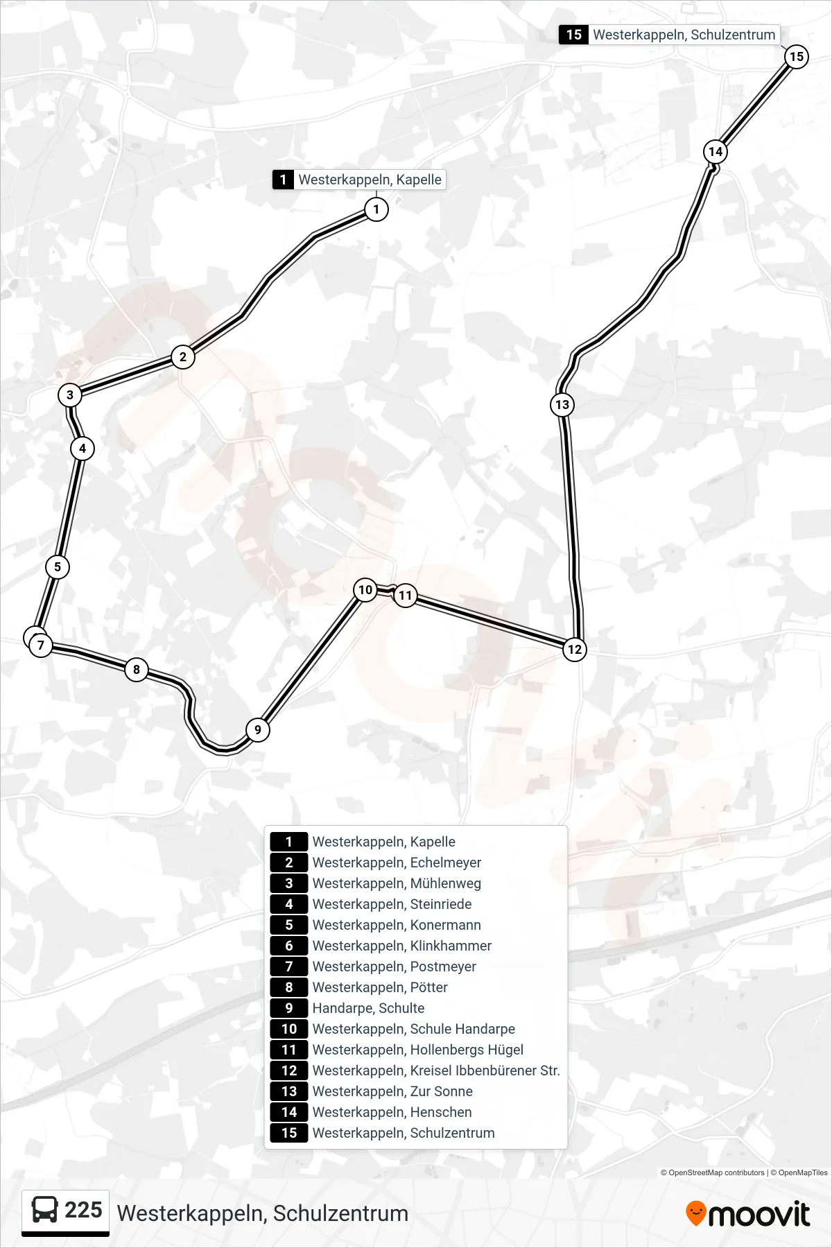 Linie 225 (Bus) Richtung Westerkappeln, Schulzentrum: Route und Haltestellen auf der Karte