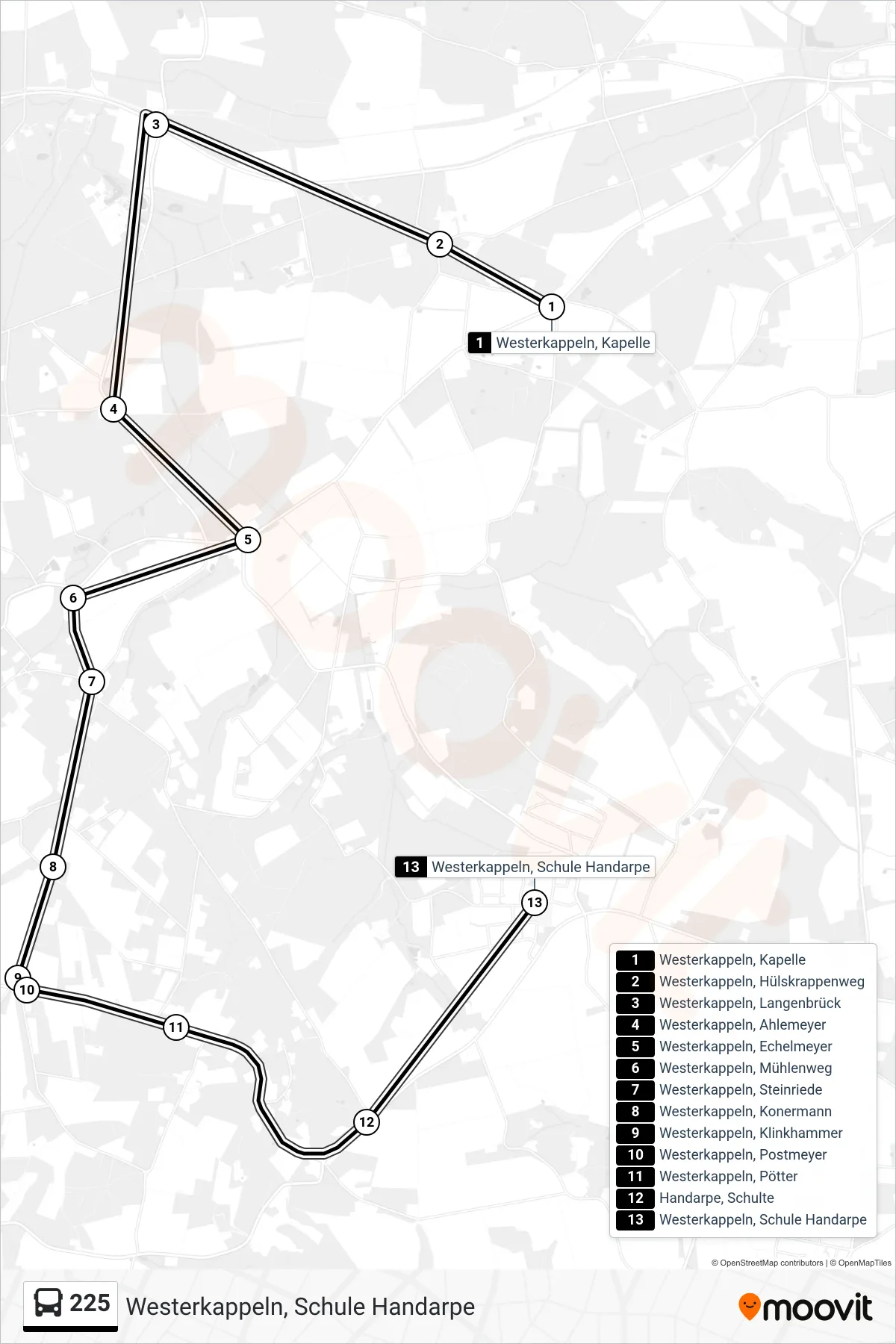 Linie 225 (Bus) Richtung Westerkappeln, Schule Handarpe: Route und Haltestellen auf der Karte