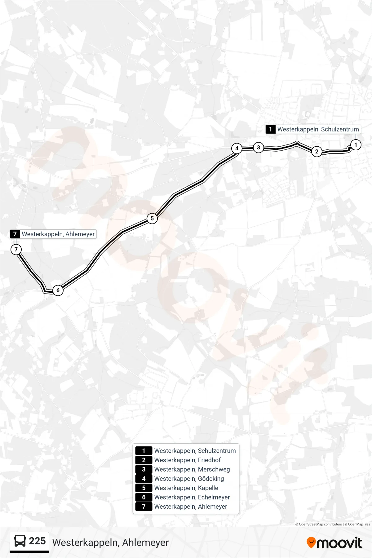 225 bus Line (Westerkappeln, Ahlemeyer) route and stops on a map