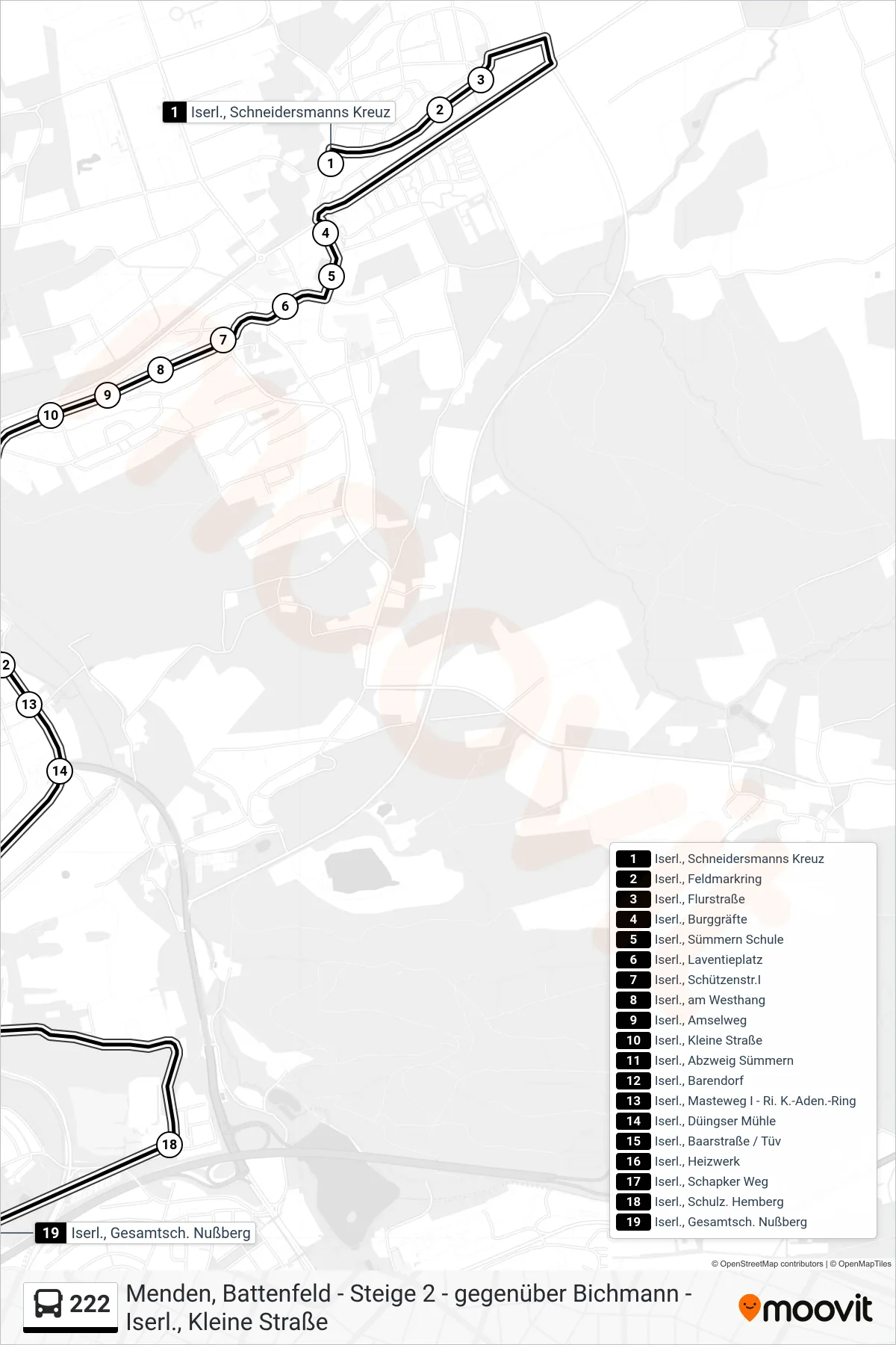 222 bus Line (Iserl., Gesamtsch. Nußberg) route and stops on a map