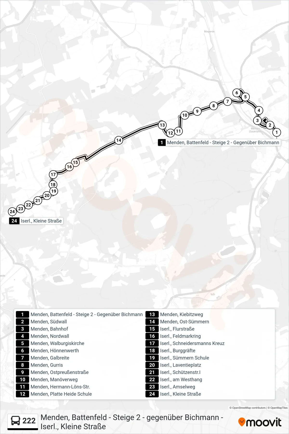 Linie 222 (Bus) Richtung Iserl., Kleine Straße: Route und Haltestellen auf der Karte