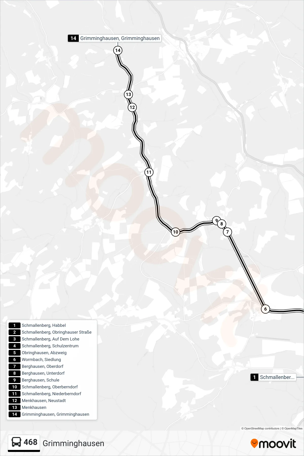 Linie 468 (Bus) Richtung Grimminghausen: Route und Haltestellen auf der Karte