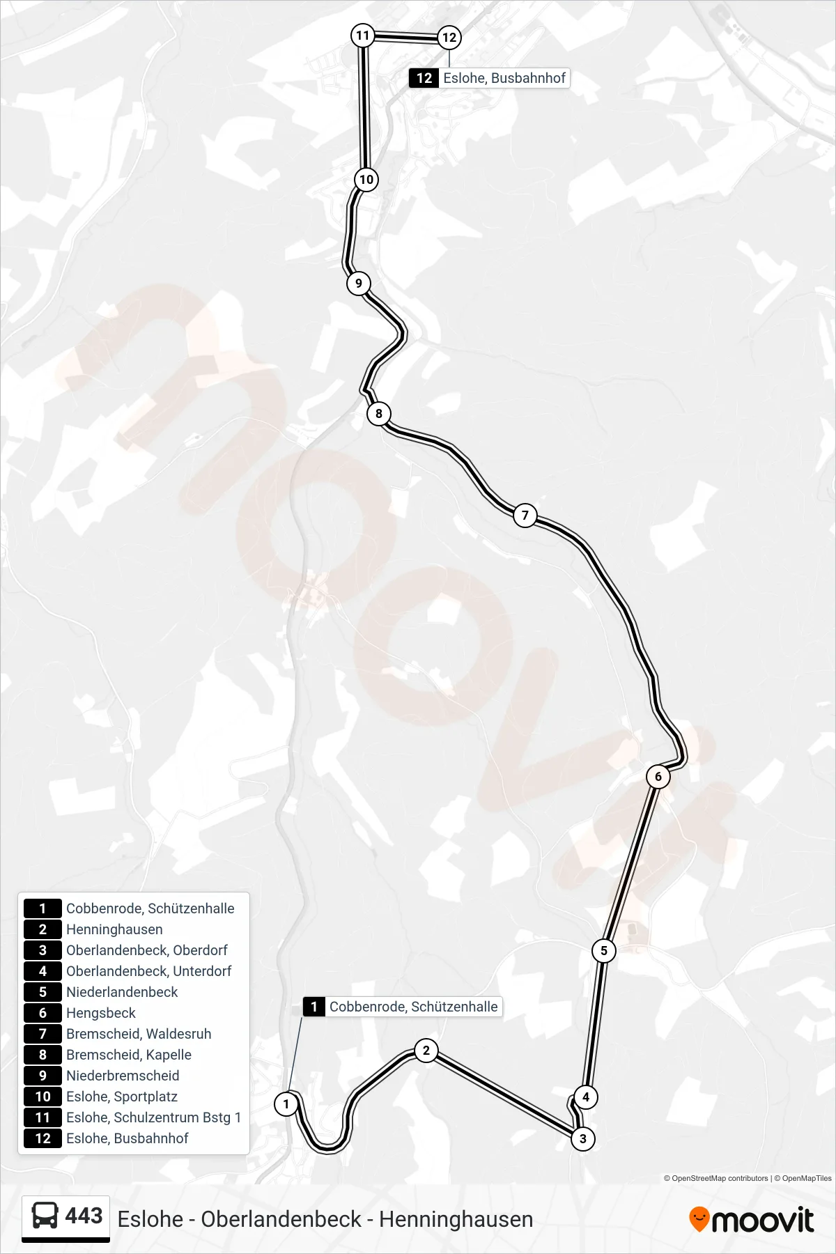 Linie 443 (Bus) Richtung Eslohe: Route und Haltestellen auf der Karte