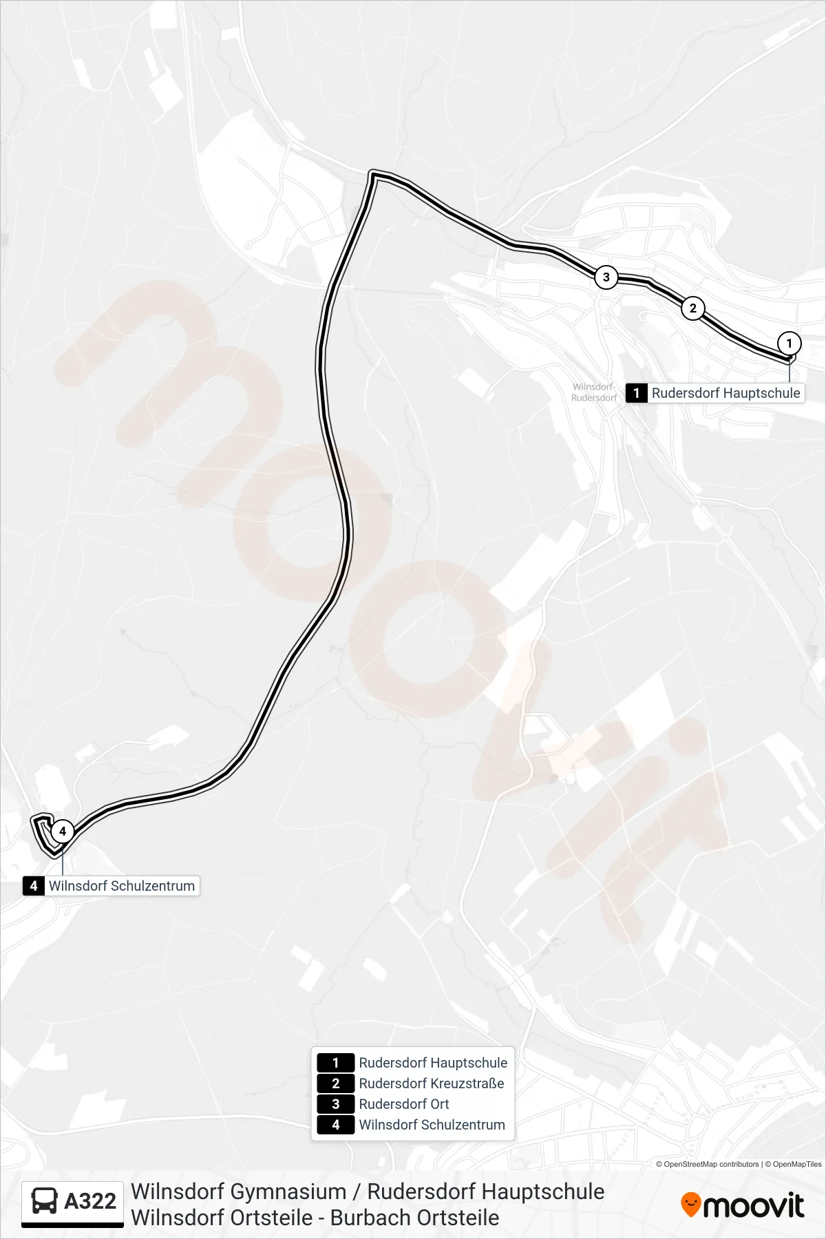 A322 bus Line (Wilnsdorf Schulzentrum) route and stops on a map