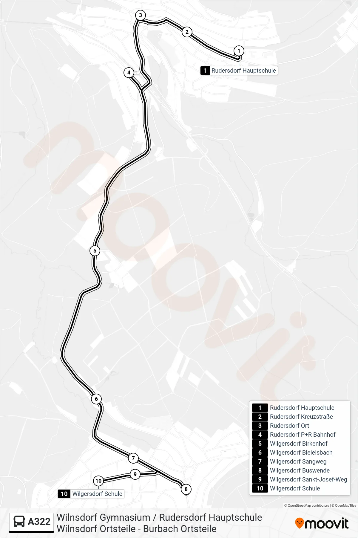 A322 bus Line (Wilgersdorf Schule) route and stops on a map