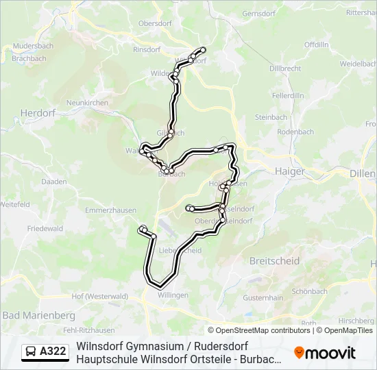 A322 Bus Line Map