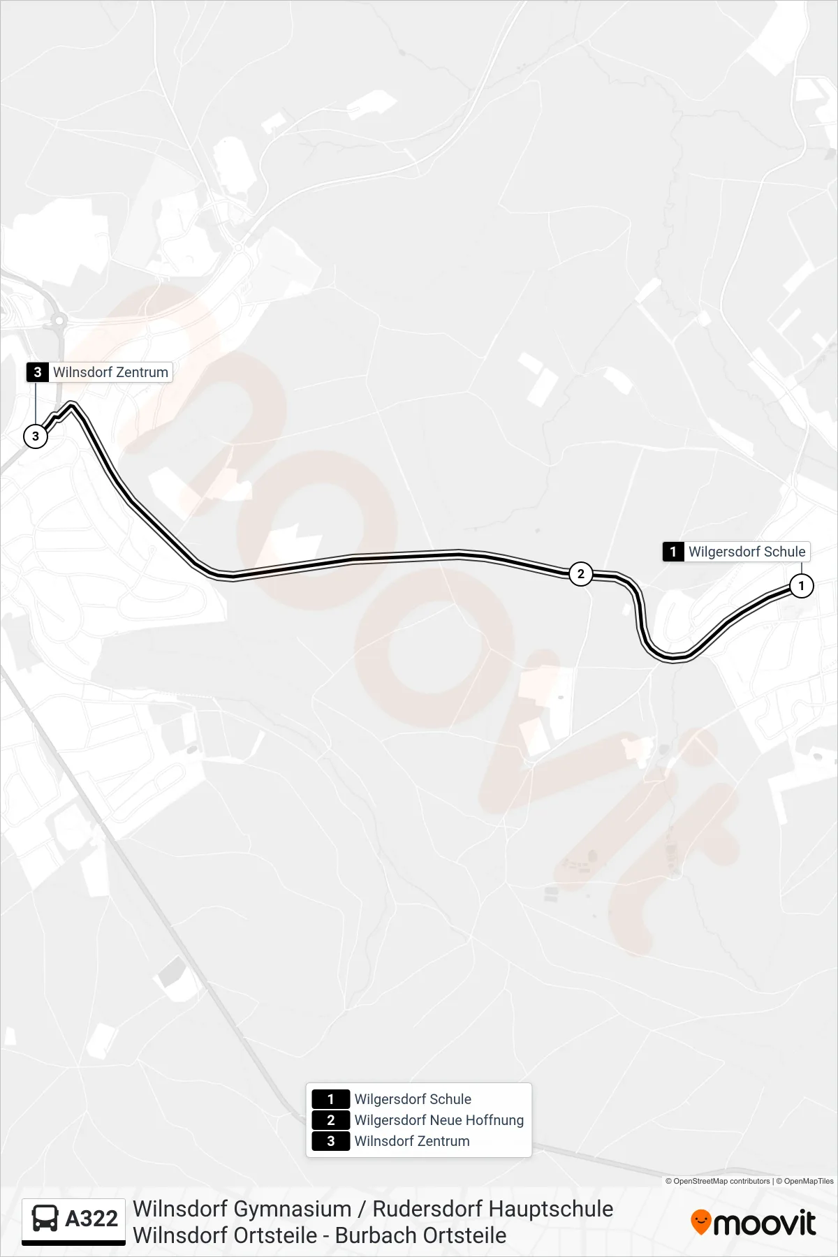 A322 bus Line (Wilnsdorf Zentrum) route and stops on a map
