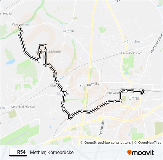 R54 bus Line Map