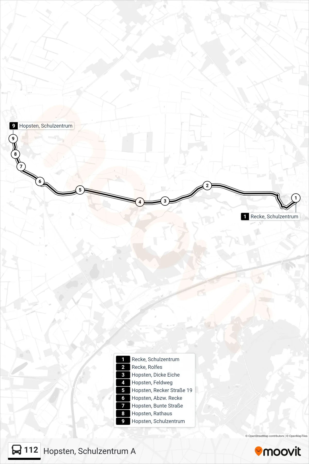 Linie 112 (Bus) Richtung Hopsten, Schulzentrum A: Route und Haltestellen auf der Karte