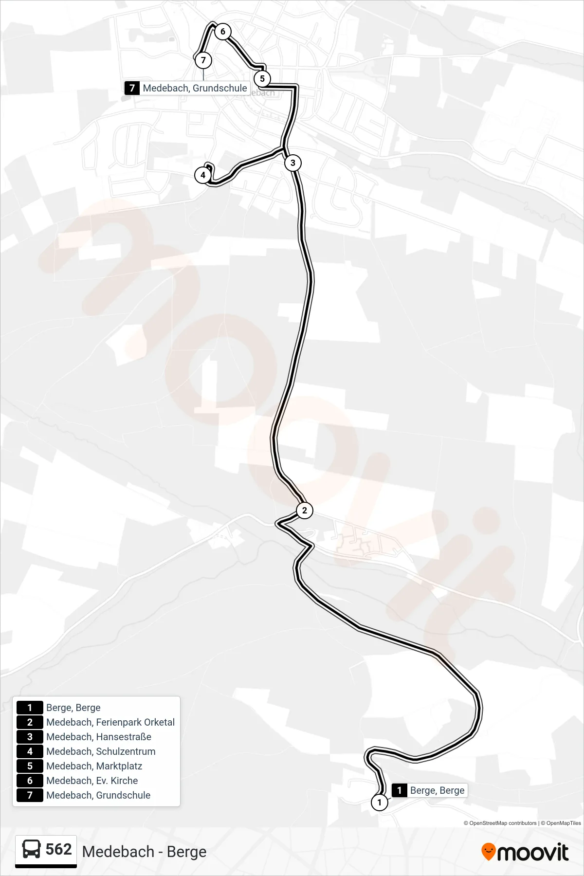 562 bus Line (Medebach, Grundschule) route and stops on a map