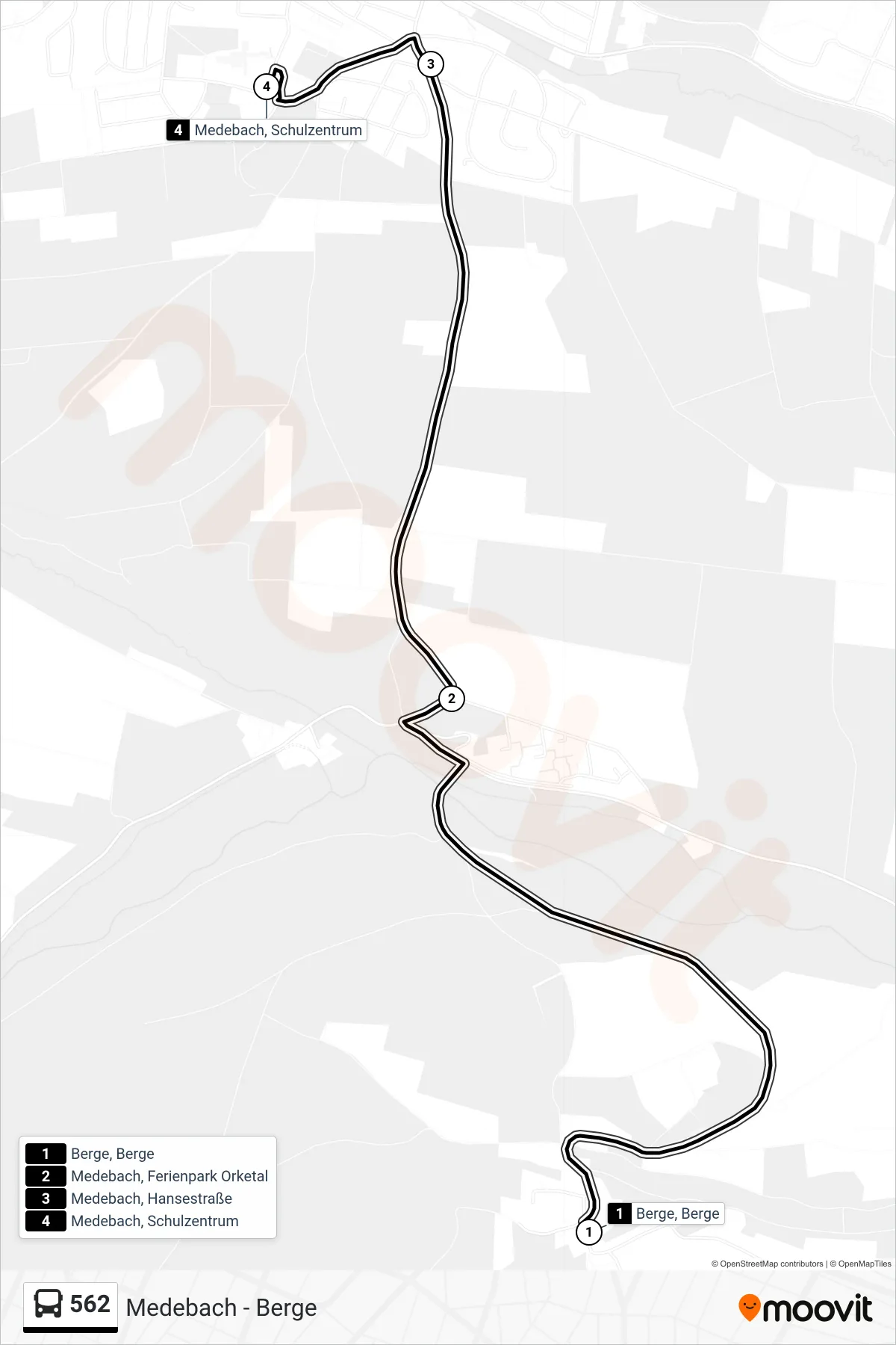 Linie 562 (Bus) Richtung Medebach, Schulzentrum: Route und Haltestellen auf der Karte