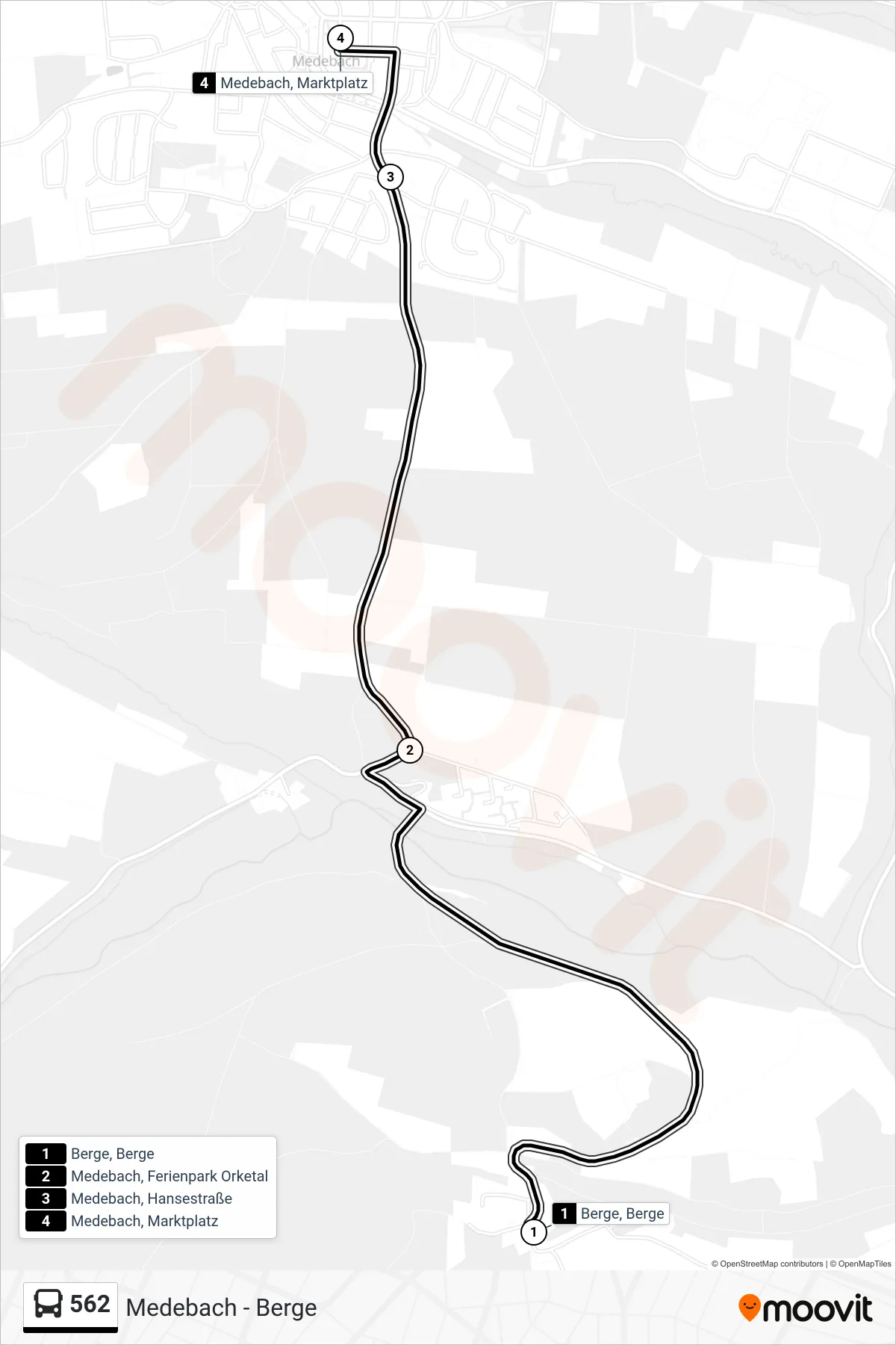 Linie 562 (Bus) Richtung Medebach, Marktplatz: Route und Haltestellen auf der Karte