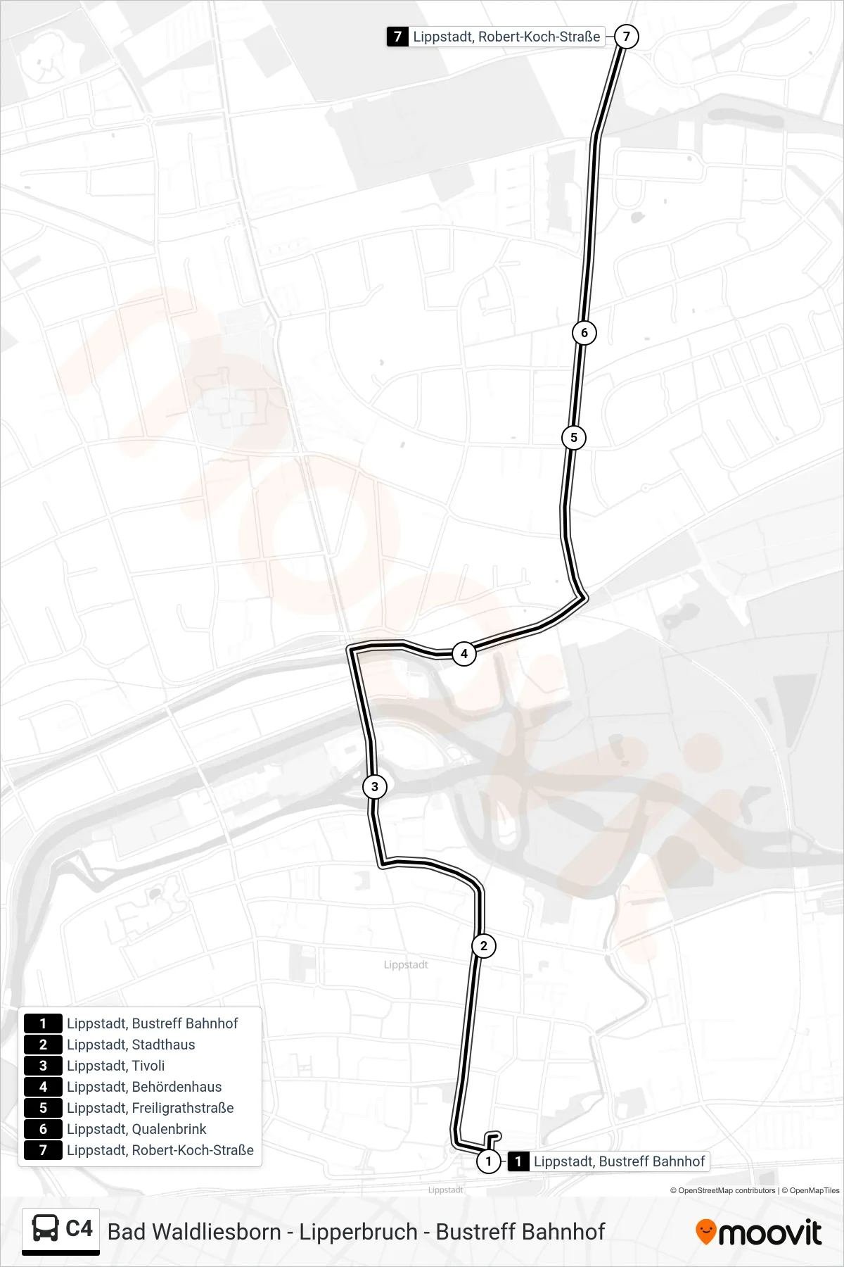 Linie C4 (Bus) Richtung Lippstadt, Robert-Koch-Straße: Route und Haltestellen auf der Karte
