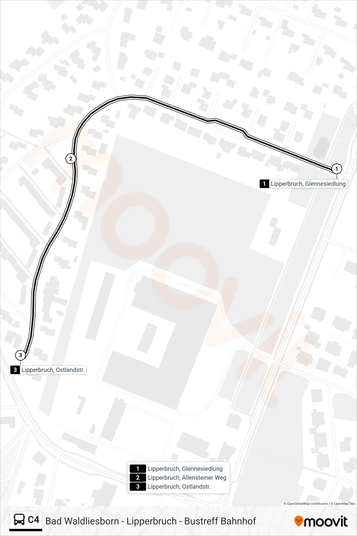 Linie C4 (Bus) Richtung Lipperbruch, Ostlandstr.: Route und Haltestellen auf der Karte