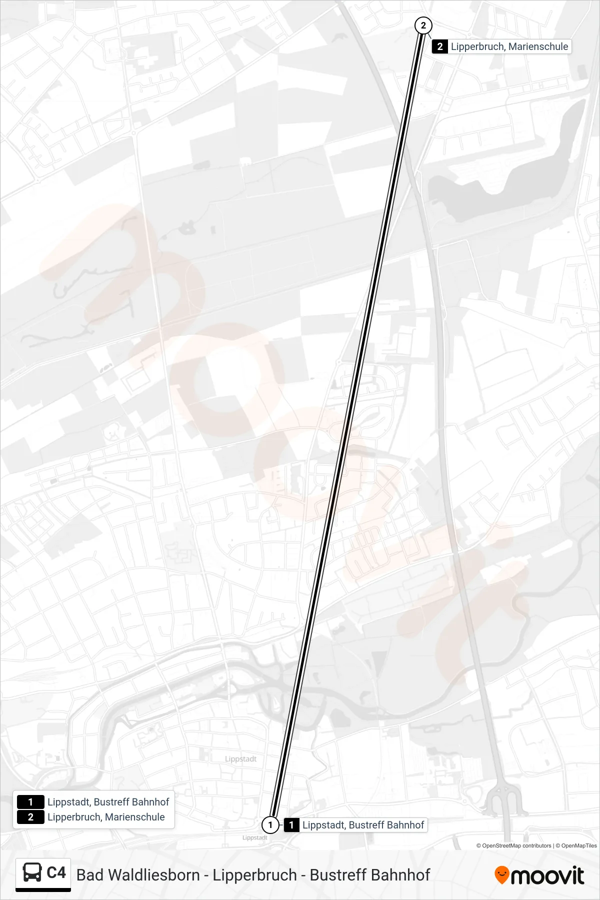 C4 bus Line (Lipperbruch, Marienschule) route and stops on a map