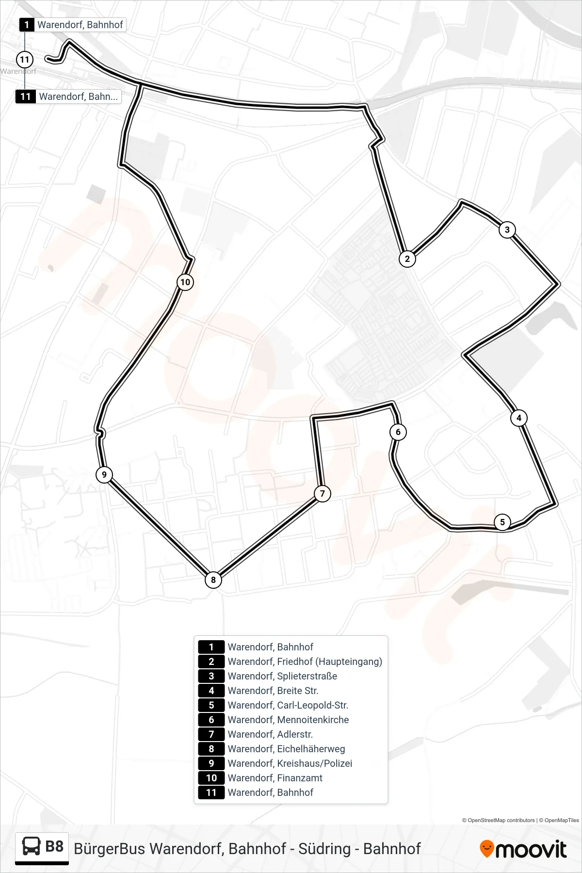 Linie B8 (Bus) Richtung Warendorf, Bahnhof Bstg 6f: Route und Haltestellen auf der Karte