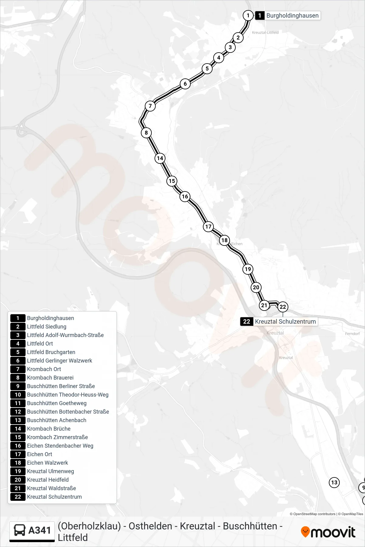 Linie A341 (Bus) Richtung Kreuztal Schulzentrum: Route und Haltestellen auf der Karte