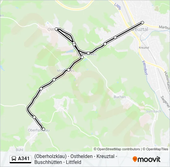 A341 Bus Line Map