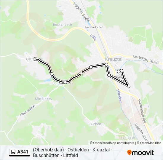 A341 Bus Line Map