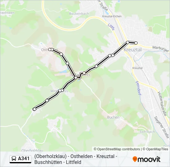 A341 Bus Line Map