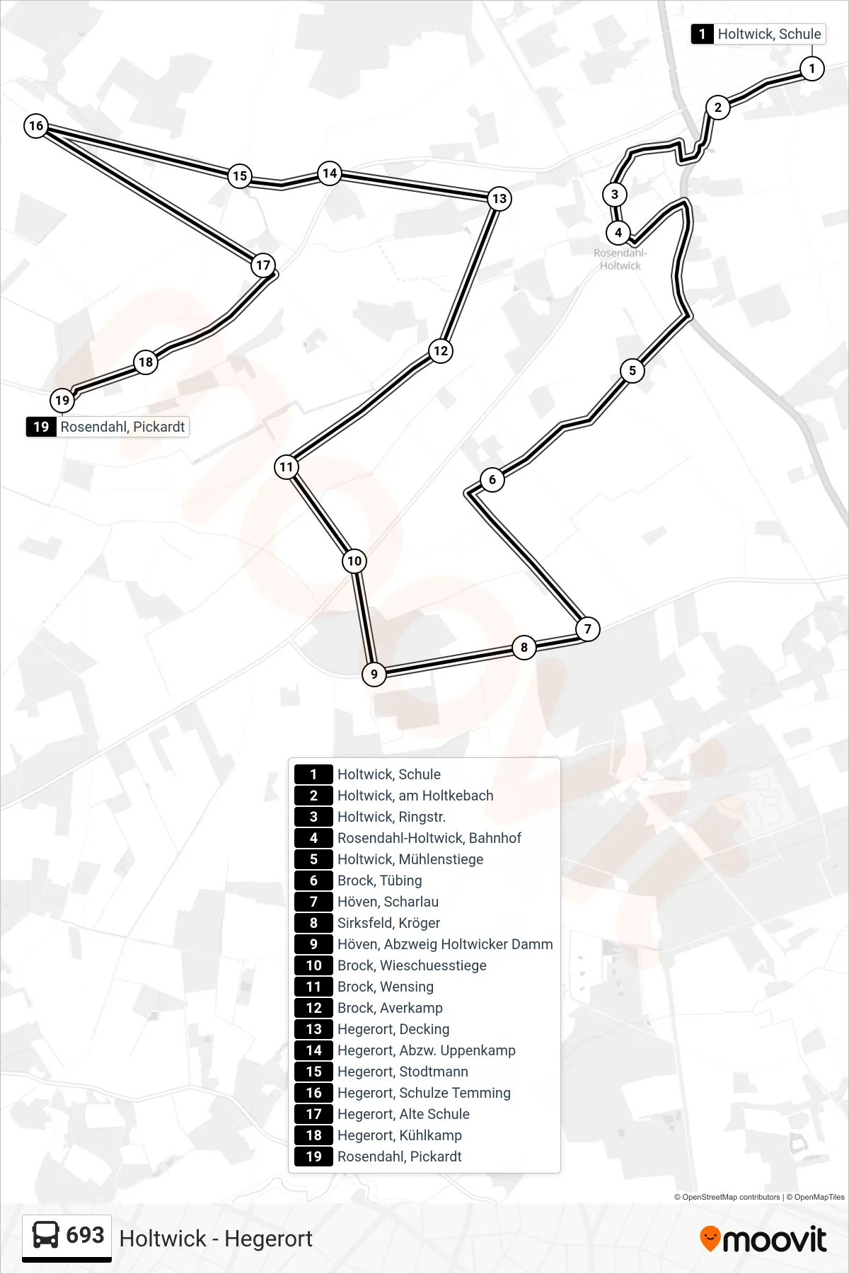 Linie 693 (Bus) Richtung Rosendahl, Pickardt: Route und Haltestellen auf der Karte
