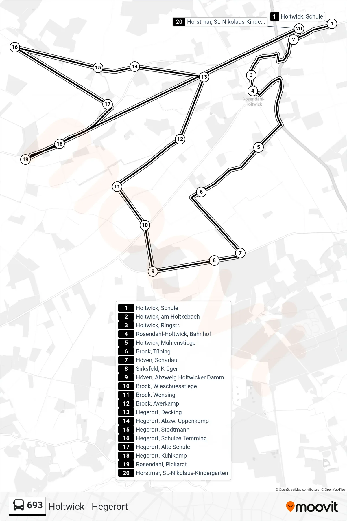 Linie 693 (Bus) Richtung Horstmar, St.-Nikolaus-Kindergarten: Route und Haltestellen auf der Karte