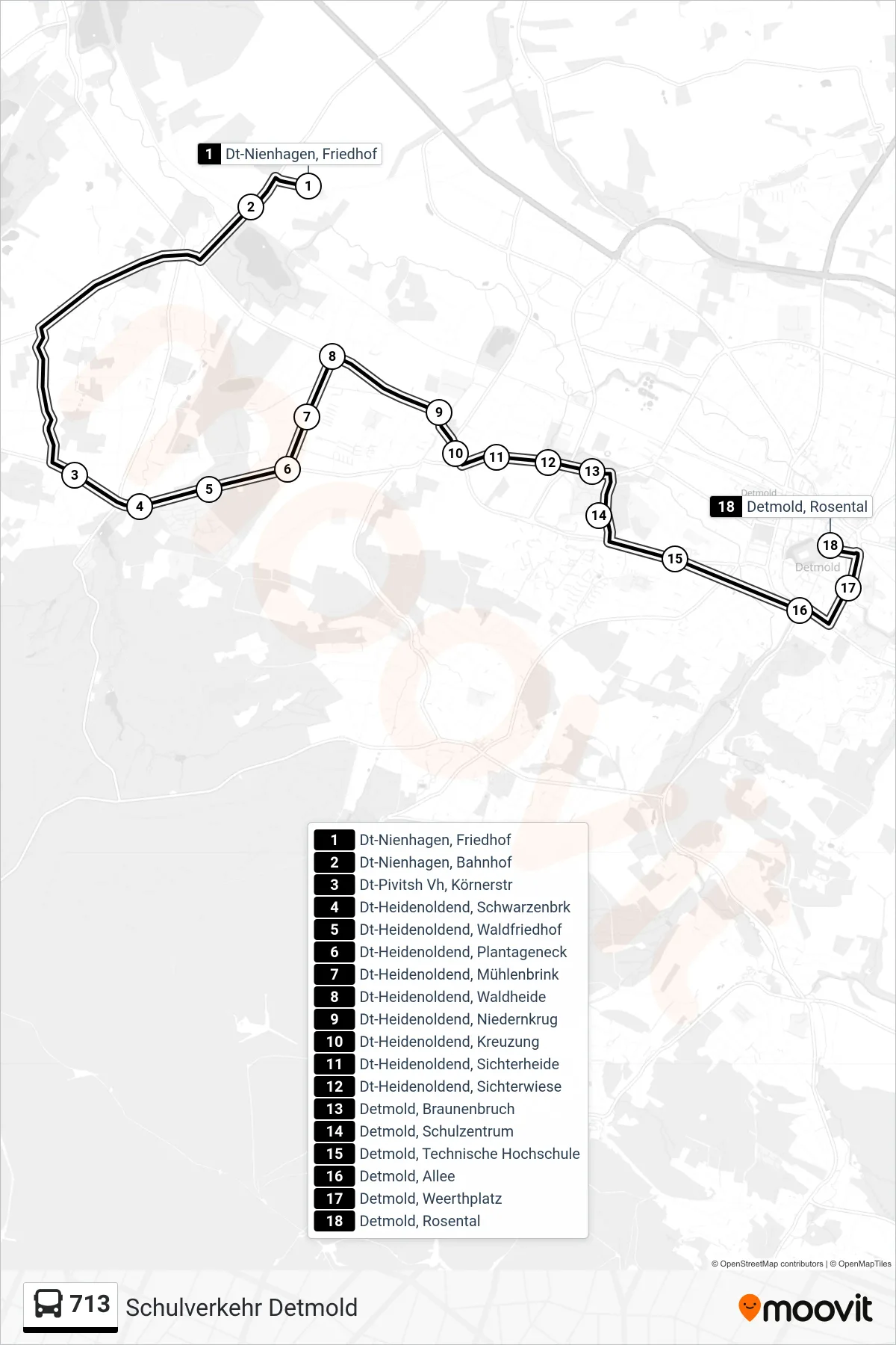 713 bus Line (Rosental) route and stops on a map