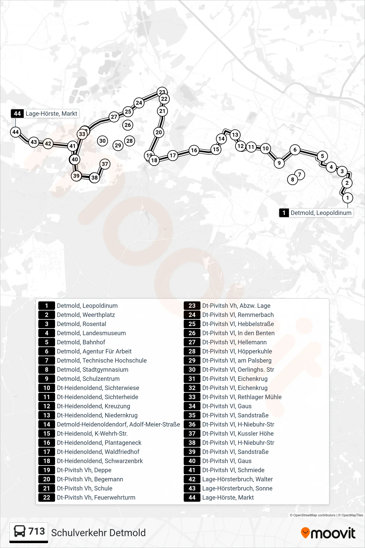 713 bus Line (Lage-Hörste, Markt) route and stops on a map