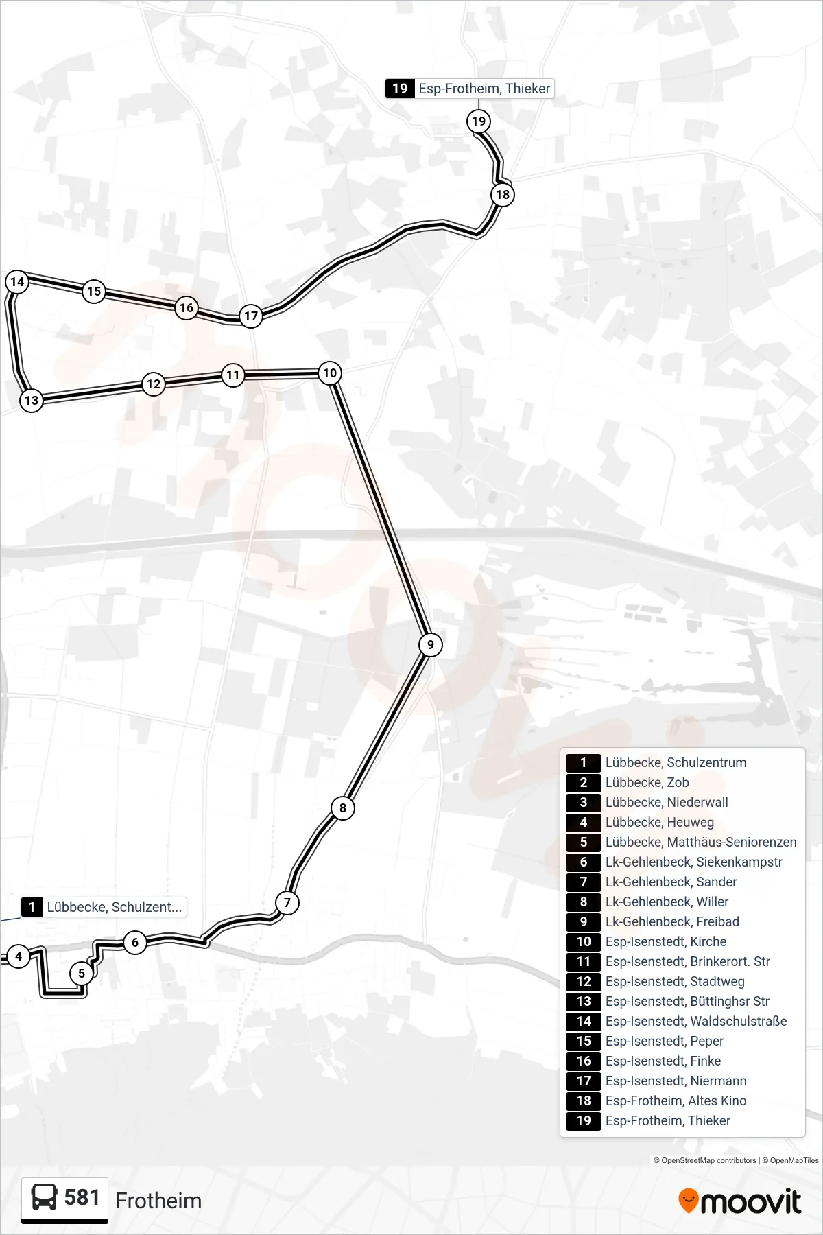 Linie 581 (Bus) Richtung Frotheim: Route und Haltestellen auf der Karte