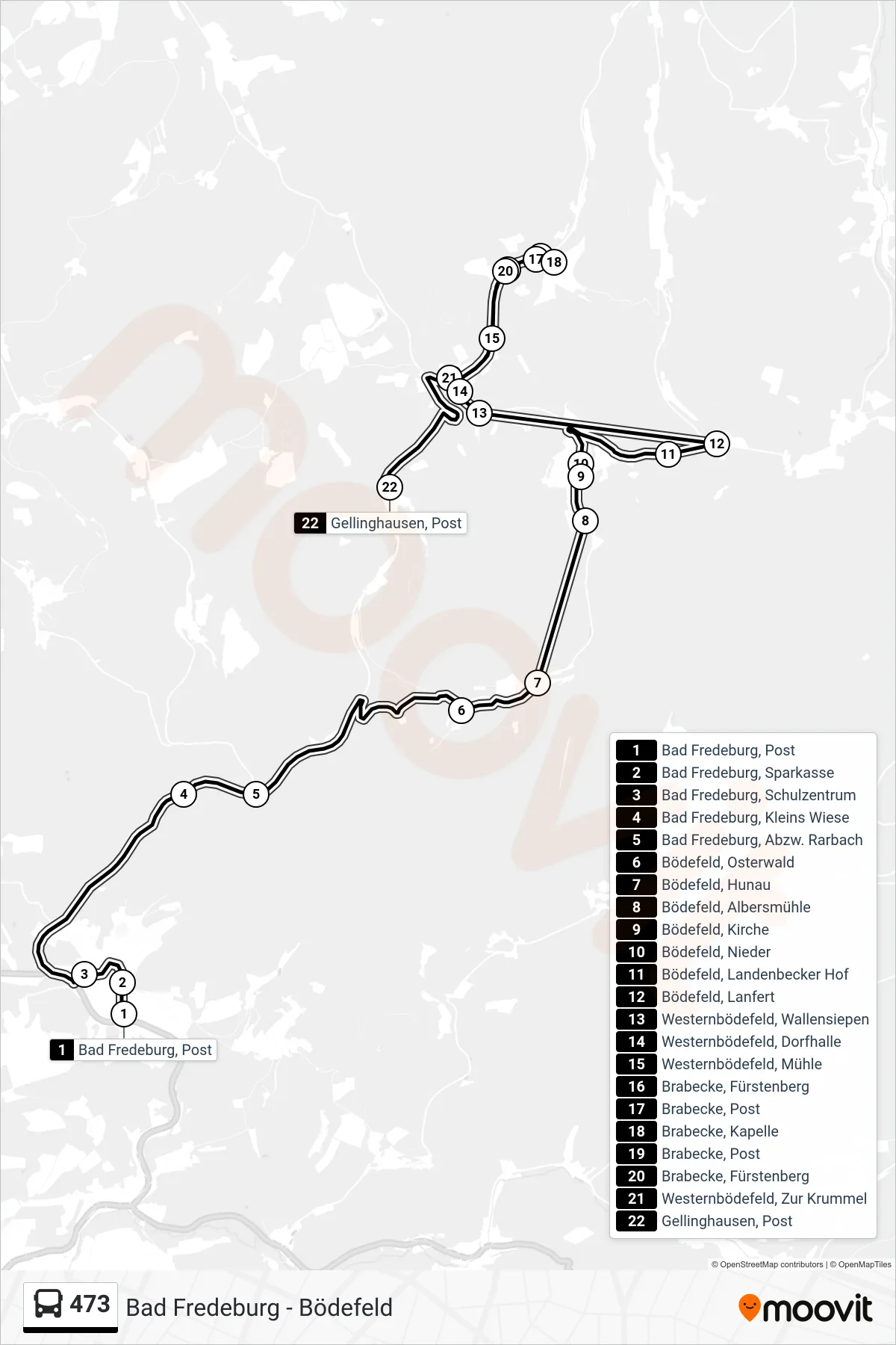 Linie 473 (Bus) Richtung Gellinghausen, Post: Route und Haltestellen auf der Karte