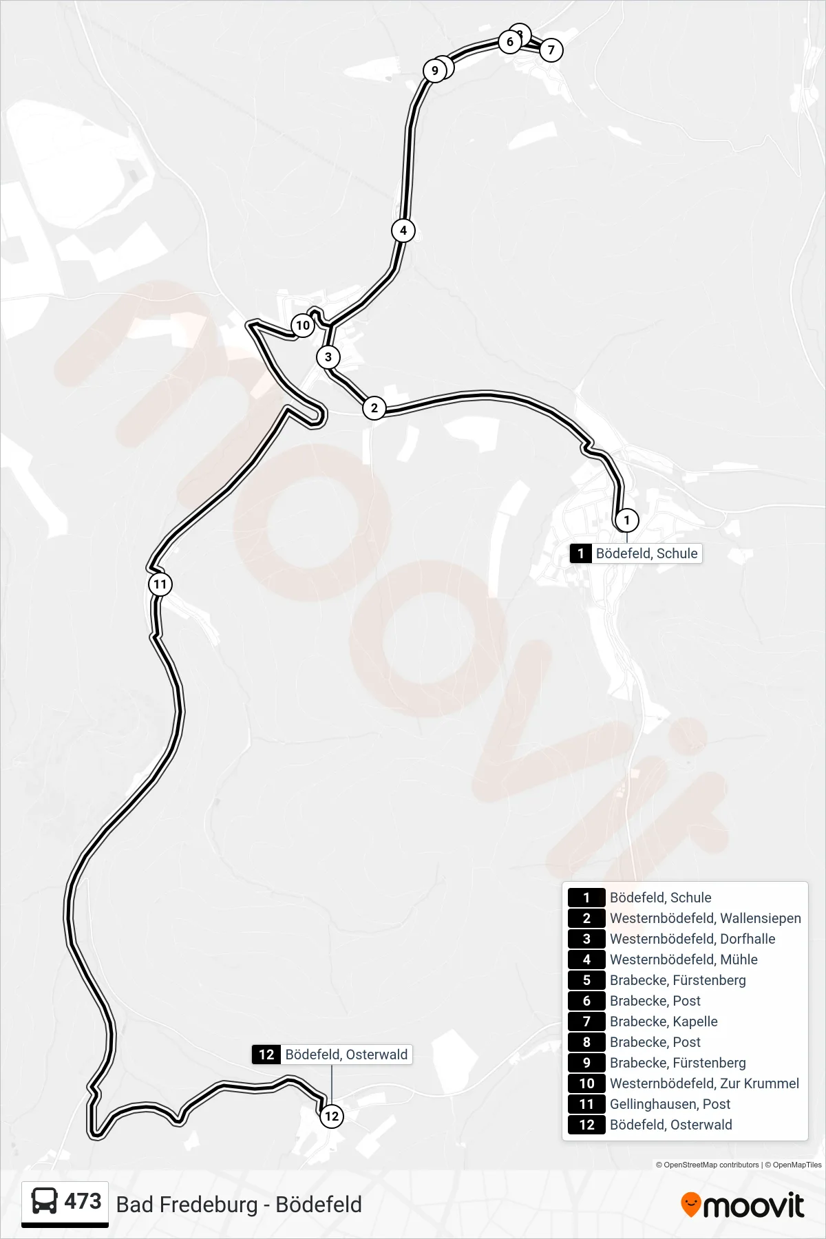 473 bus Line (Bödefeld, Osterwald) route and stops on a map