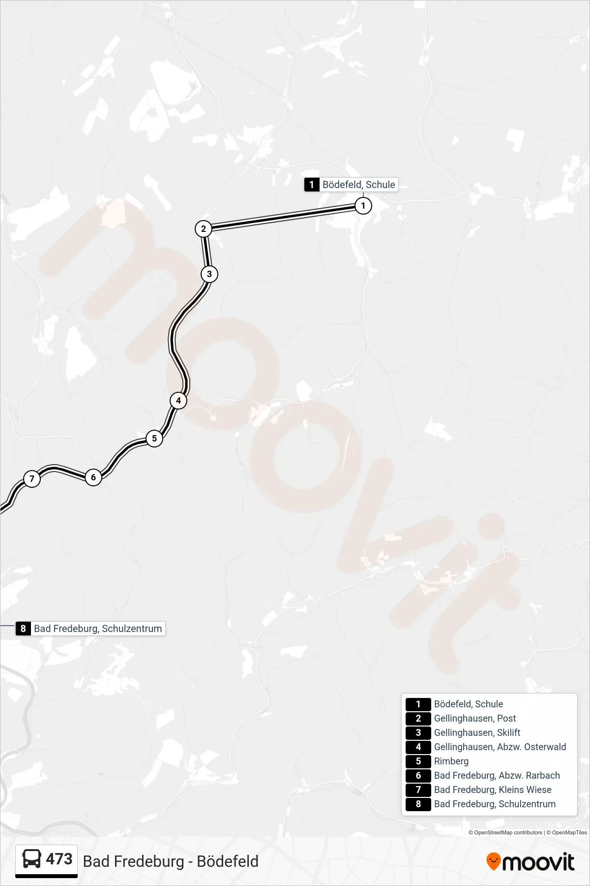 473 bus Line (Schule) route and stops on a map