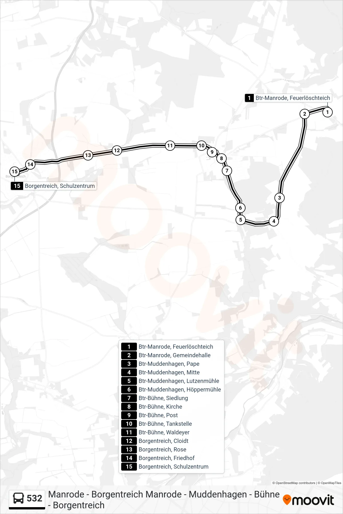 532 bus Line (Borgentreich, Schulzentrum) route and stops on a map