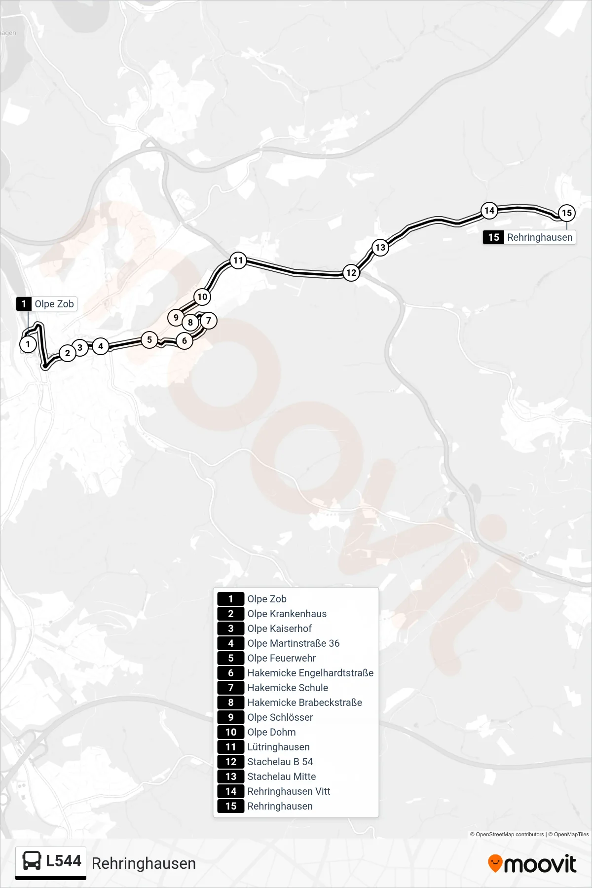 Linie L544 (Bus) Richtung Rehringhausen: Route und Haltestellen auf der Karte