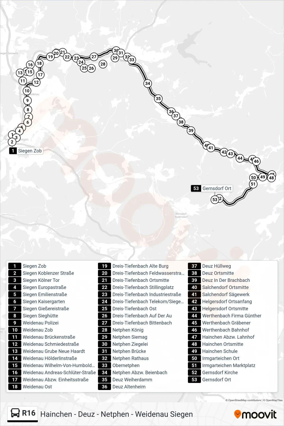 Linie R16 (Bus) Richtung Gernsdorf Ort: Route und Haltestellen auf der Karte