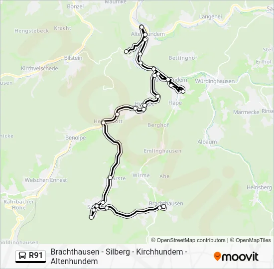Автобус R91: карта маршрута