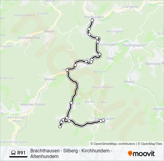 R91 Bus Line Map