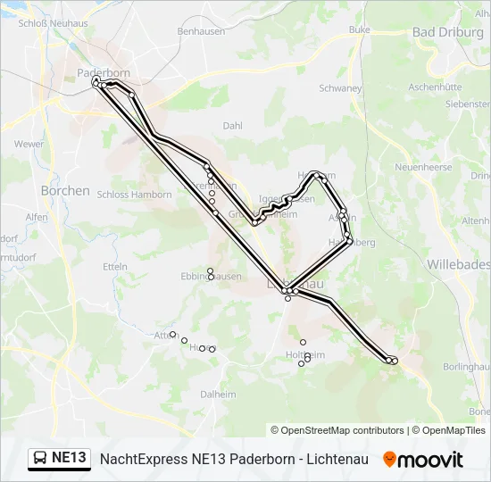 NE13 Bus Line Map
