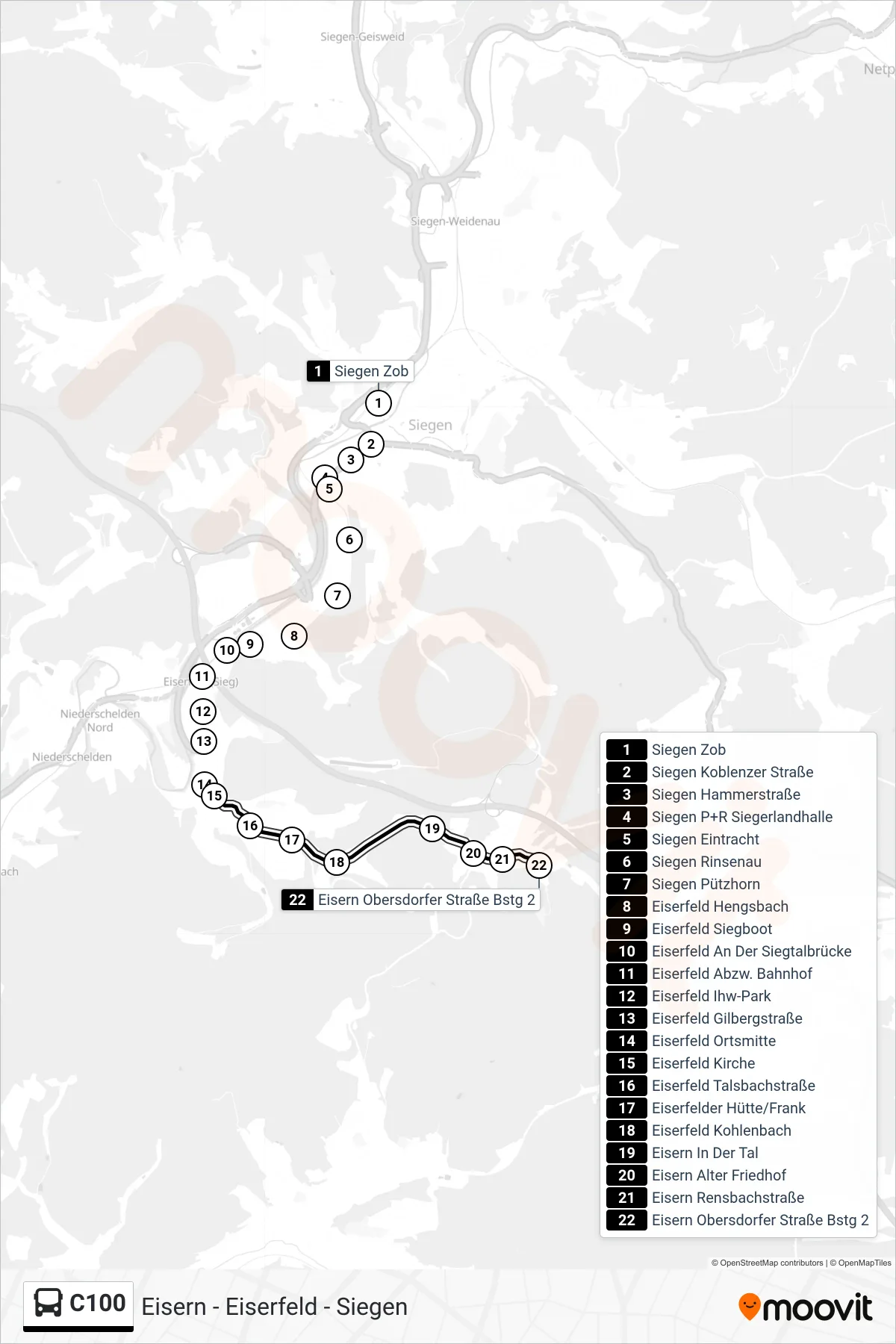 C100 bus Line (Eisern Obersdorfer Straße Bstg 2) route and stops on a map