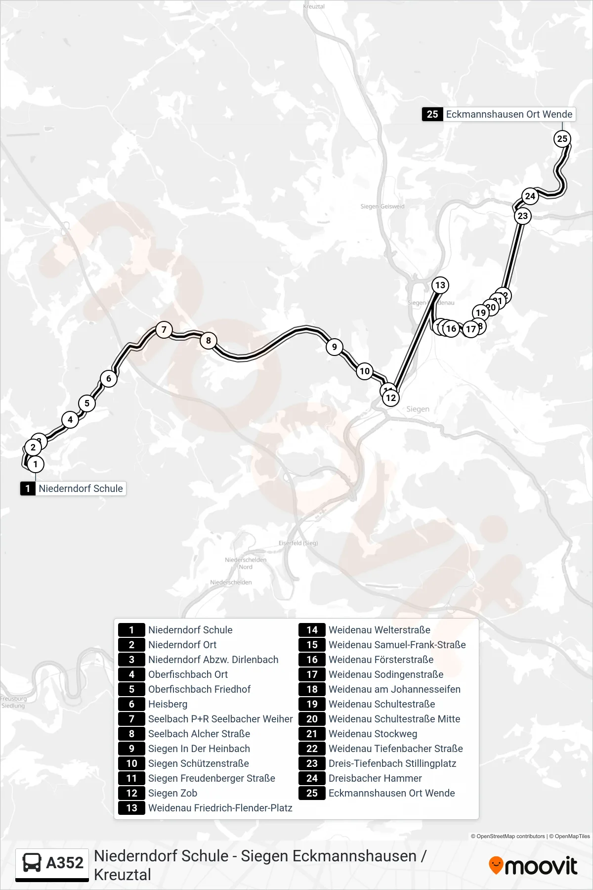 A352 bus Line (Eckmannshausen Ort Wende) route and stops on a map