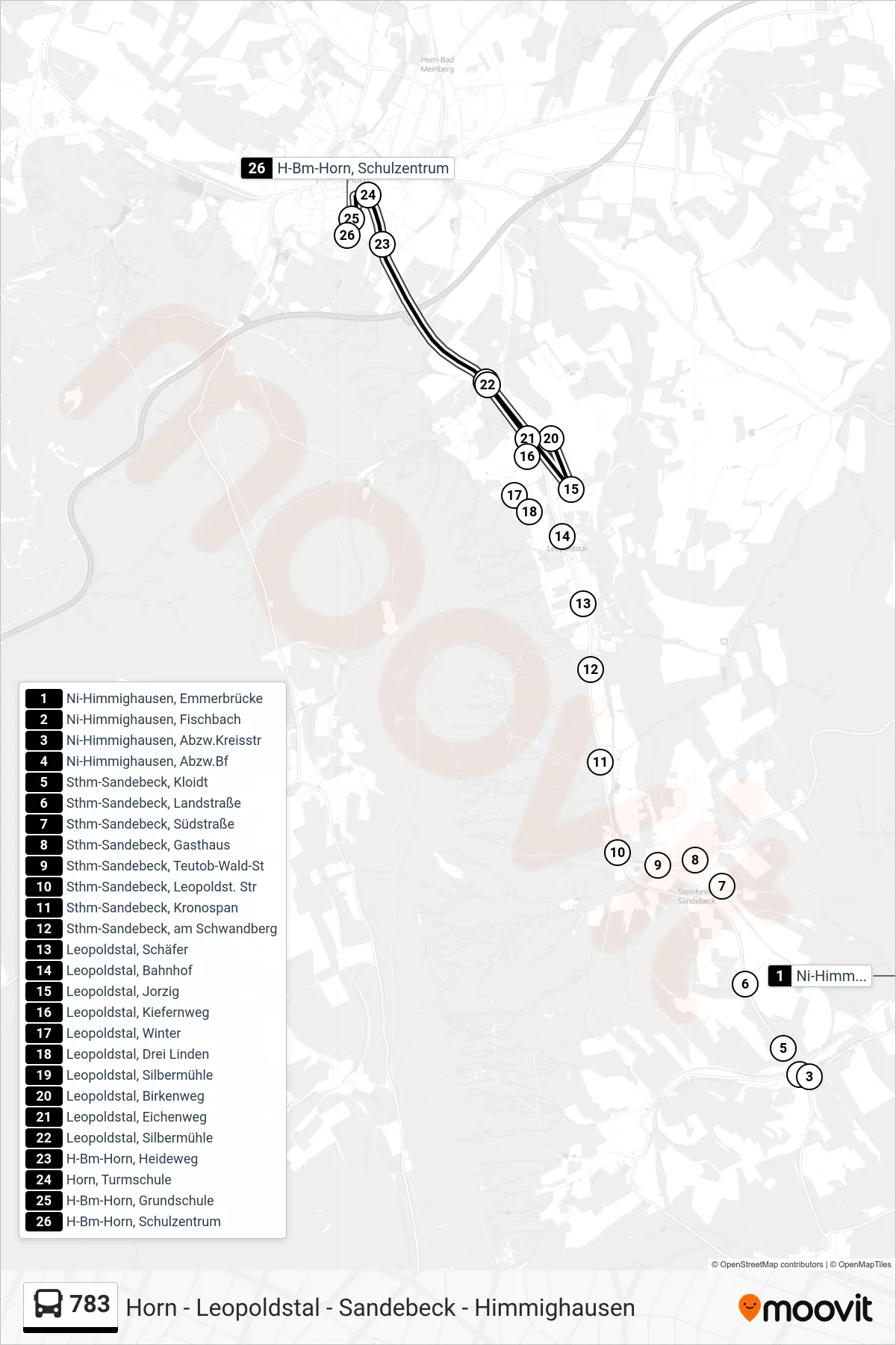 783 bus Line (H-Bm-Horn, Schulzentrum) route and stops on a map