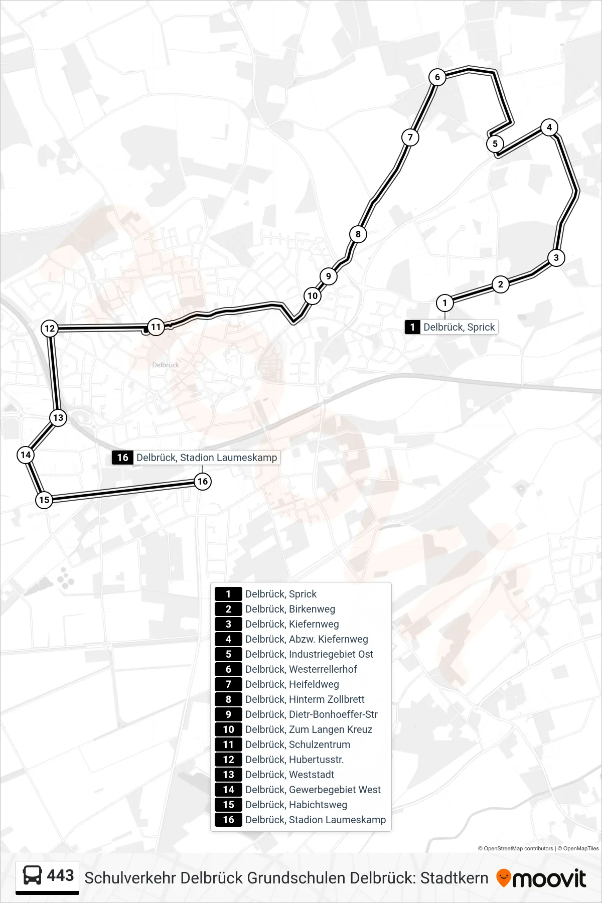Linie 443 (Bus) Richtung Delbrück, Stadion Laumeskamp: Route und Haltestellen auf der Karte