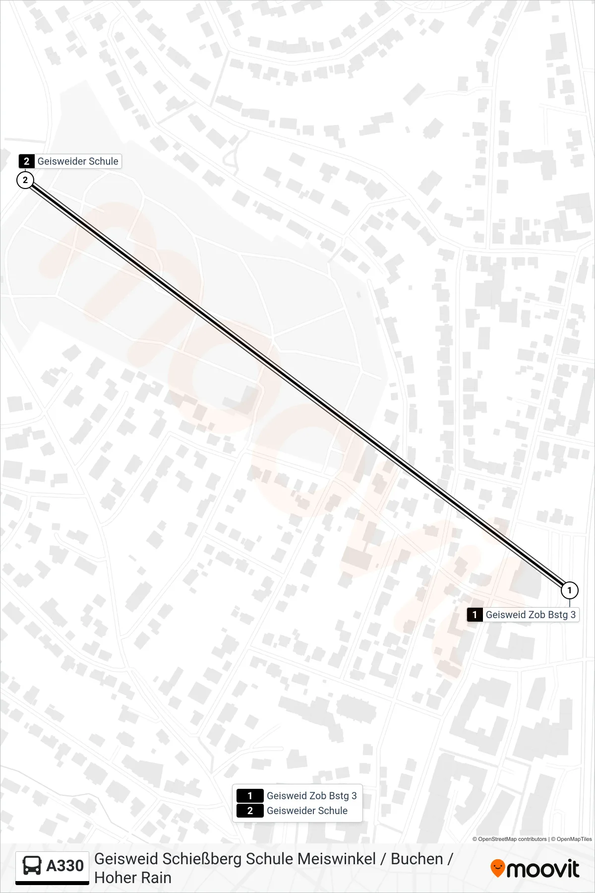 A330 bus Line (Geisweider Schule) route and stops on a map