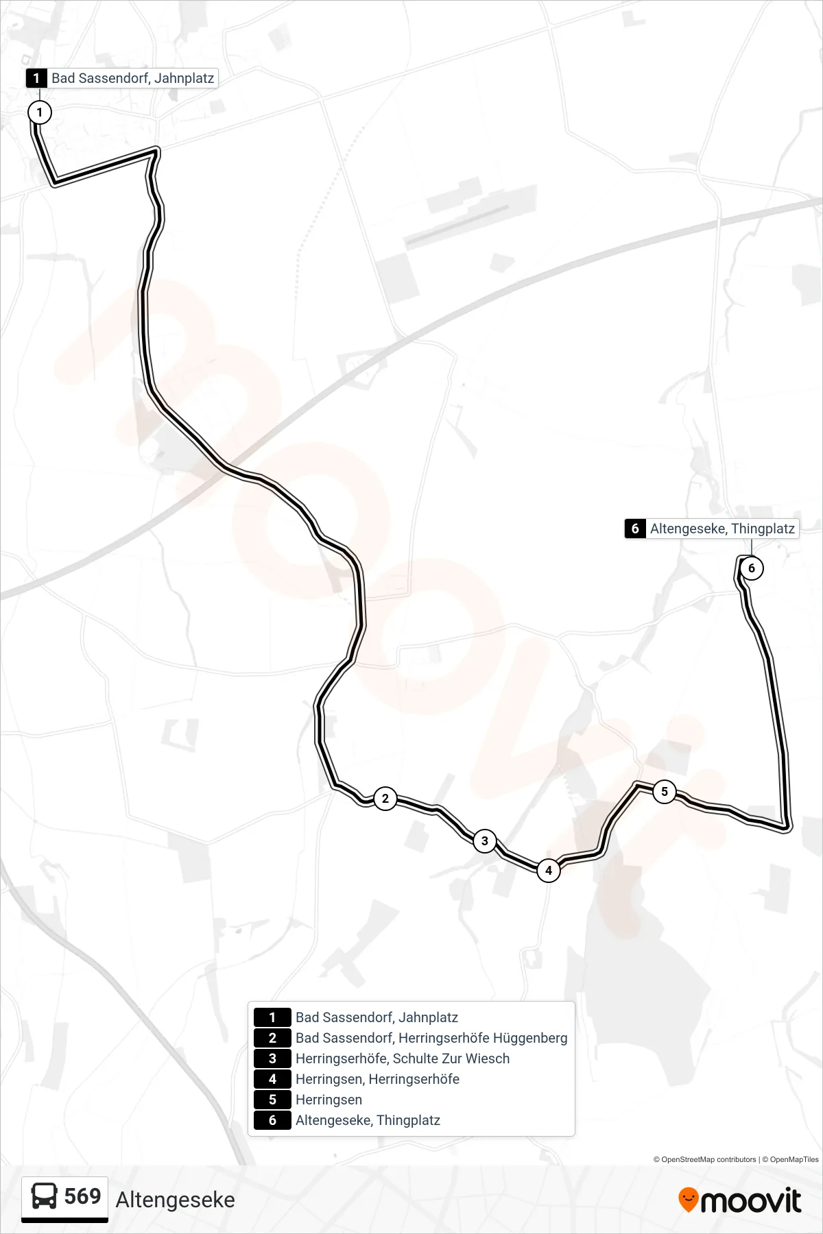 569 bus Line (Altengeseke) route and stops on a map