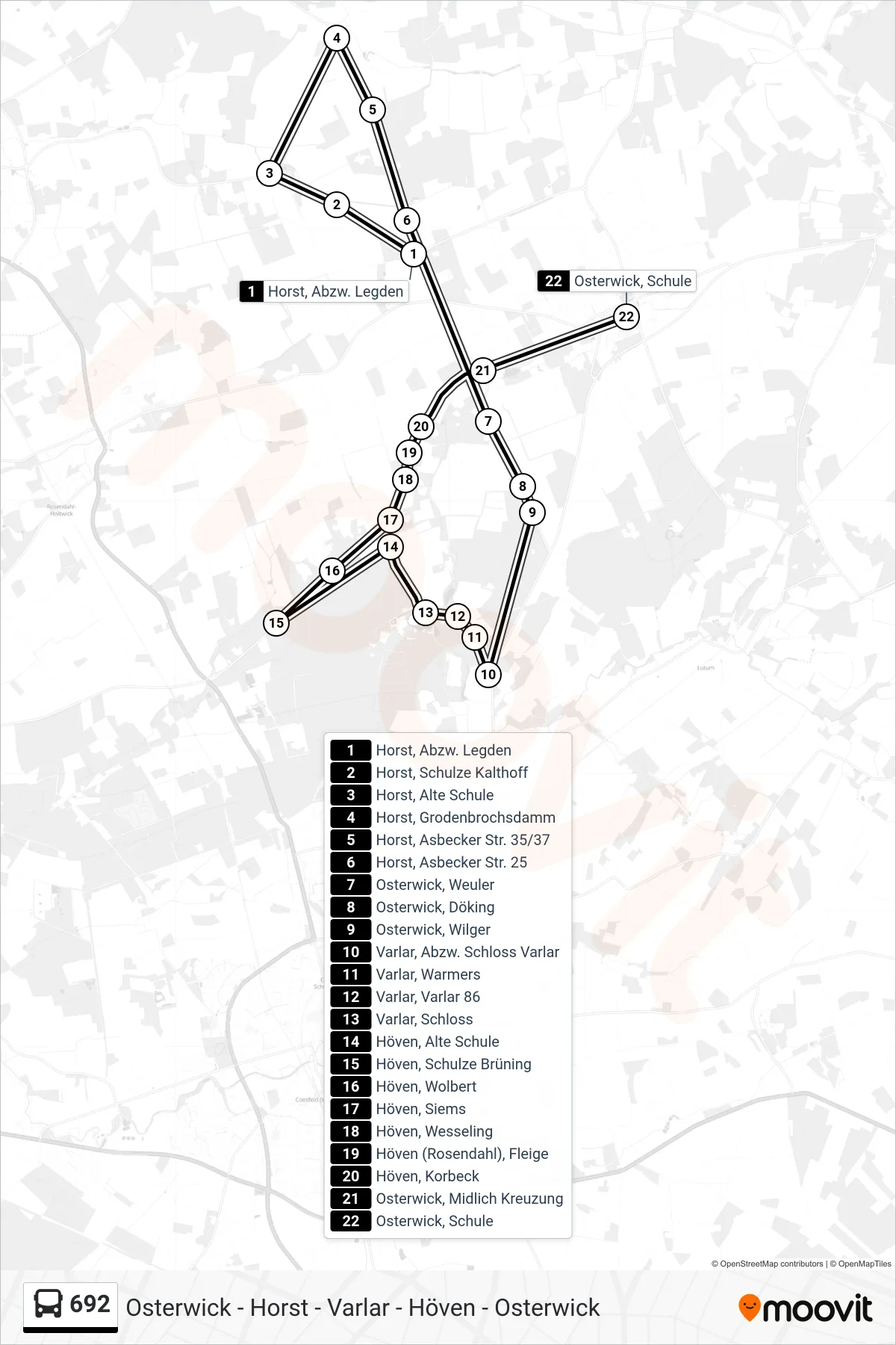 692 bus Line (Osterwick, Schule) route and stops on a map