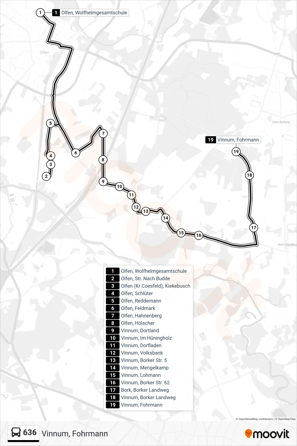 Linie 636 (Bus) Richtung Vinnum, Fohrmann: Route und Haltestellen auf der Karte