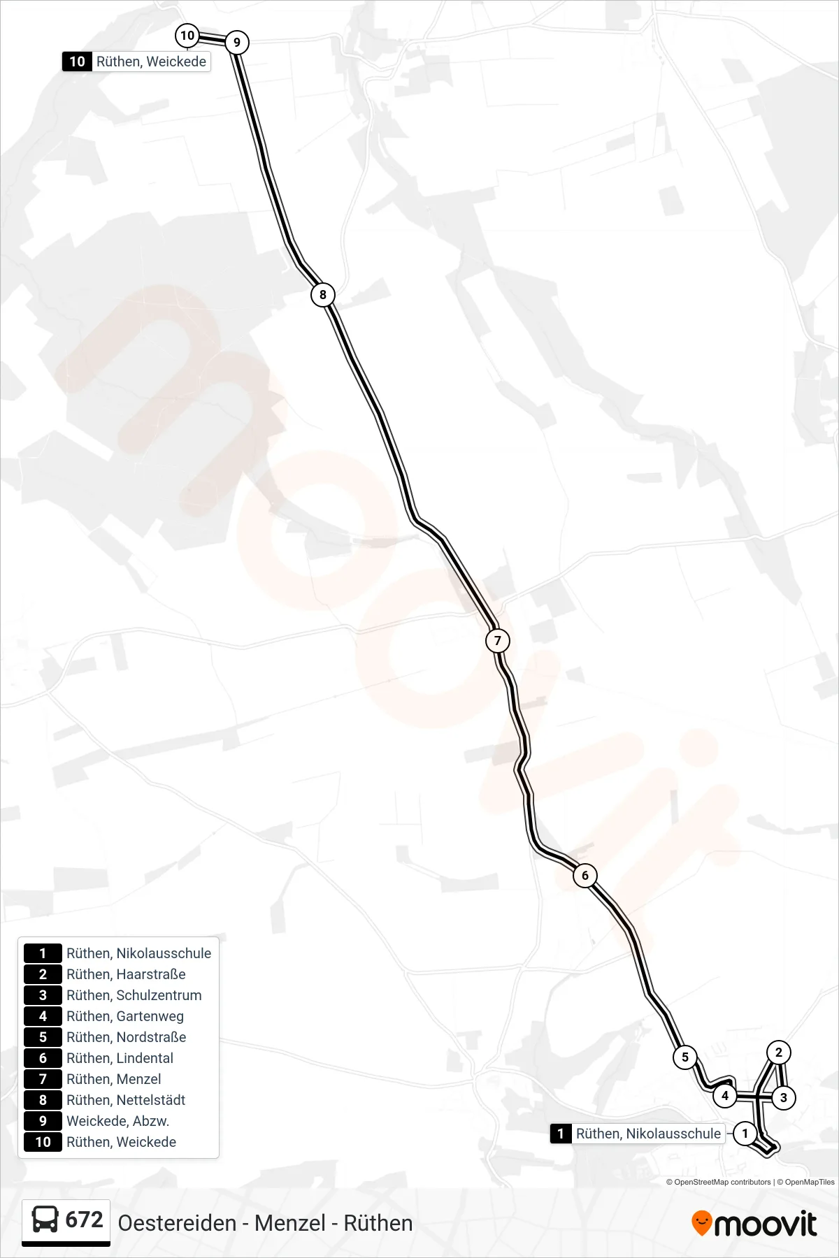 Linie 672 (Bus) Richtung Weickede: Route und Haltestellen auf der Karte