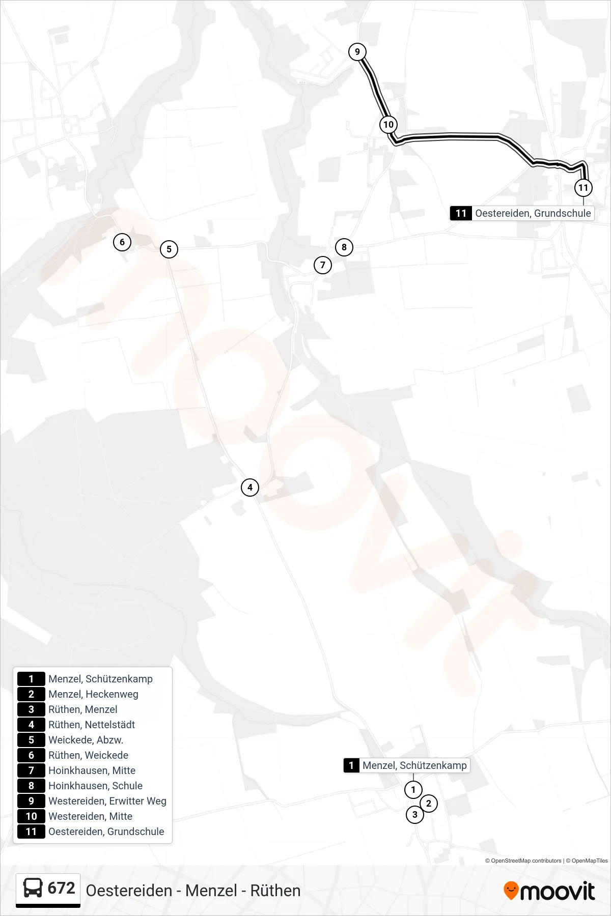672 bus Line (Oestereiden) route and stops on a map
