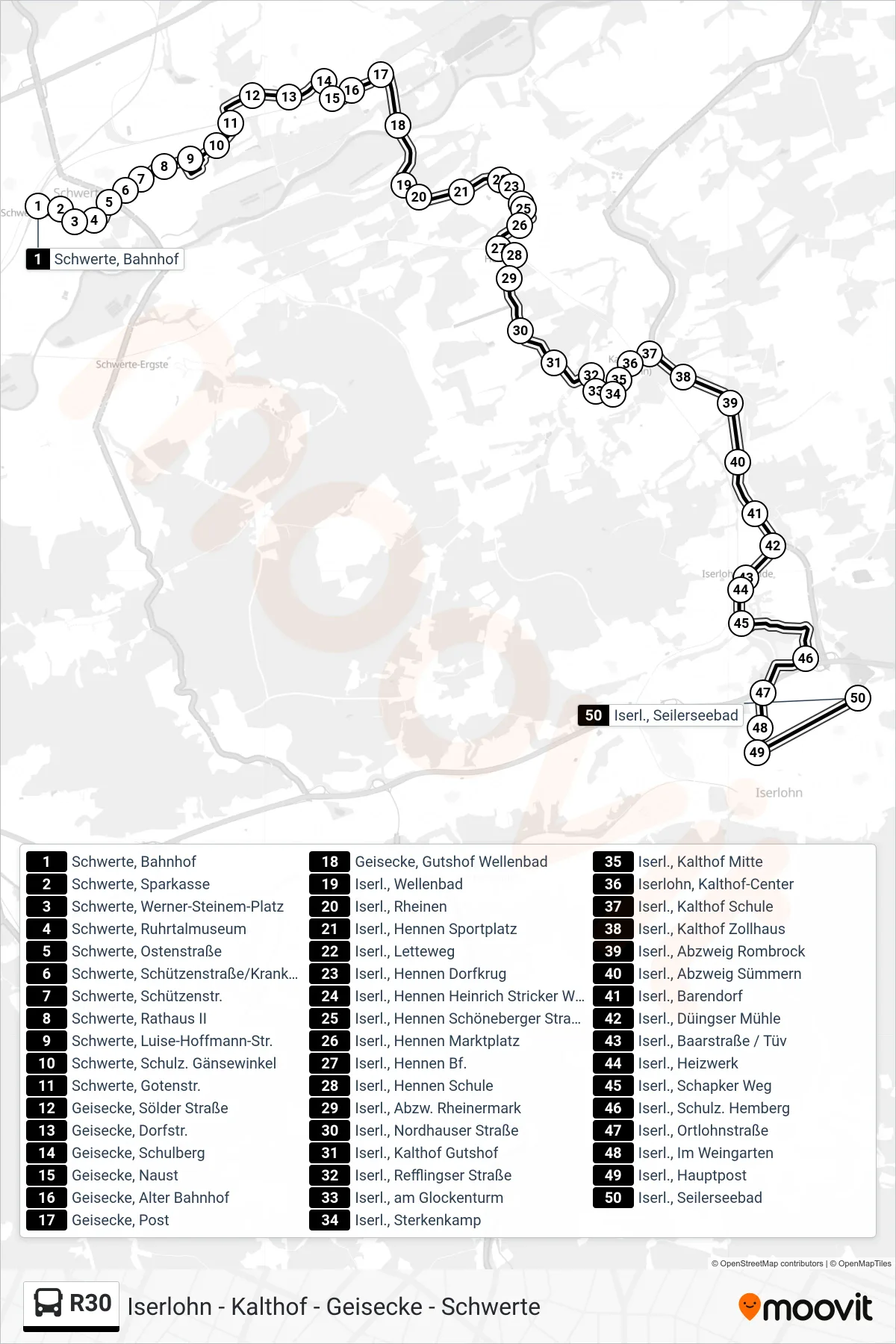 Linie R30 (Bus) Richtung Seilerseebad: Route und Haltestellen auf der Karte