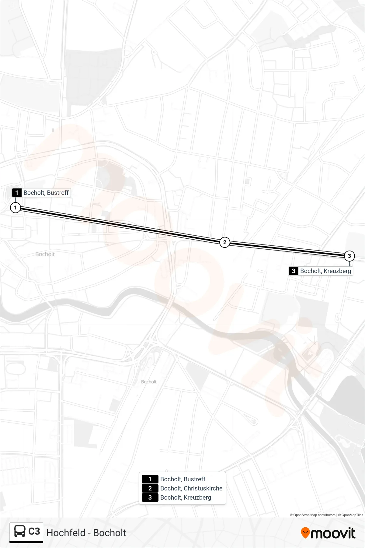 C3 tram Line (Kreuzberg) route and stops on a map